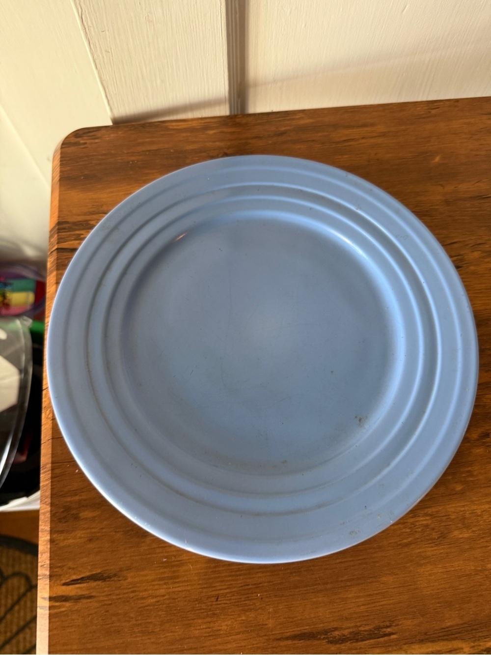 Light Blue Ceramic Dinner Plate - Classic Ribbed Design - Picture 2 of 8